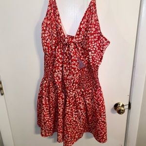 Tie Front Romper, Red Floral, 1XL